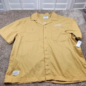 Old Navy Venice Motors Workwear Shirt Mens Large Mustard Yellow Short Sleeve NEW